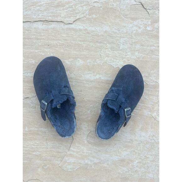 Birkenstock Boston Shearling Suede Leather Size 40 Dark Blue LH - Picture 1 of 4